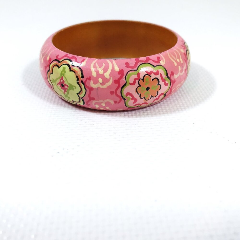Vintage Floral Bangle Bracelet Pink Green